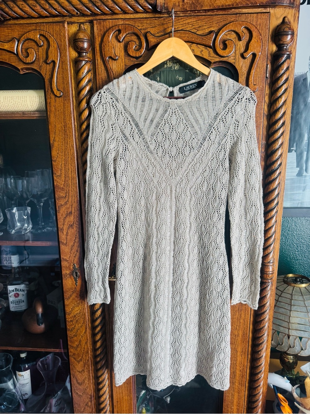 Lauren Ralph Lauren Dress Womens Cream Size S Back Zip Long Sleeve Lace